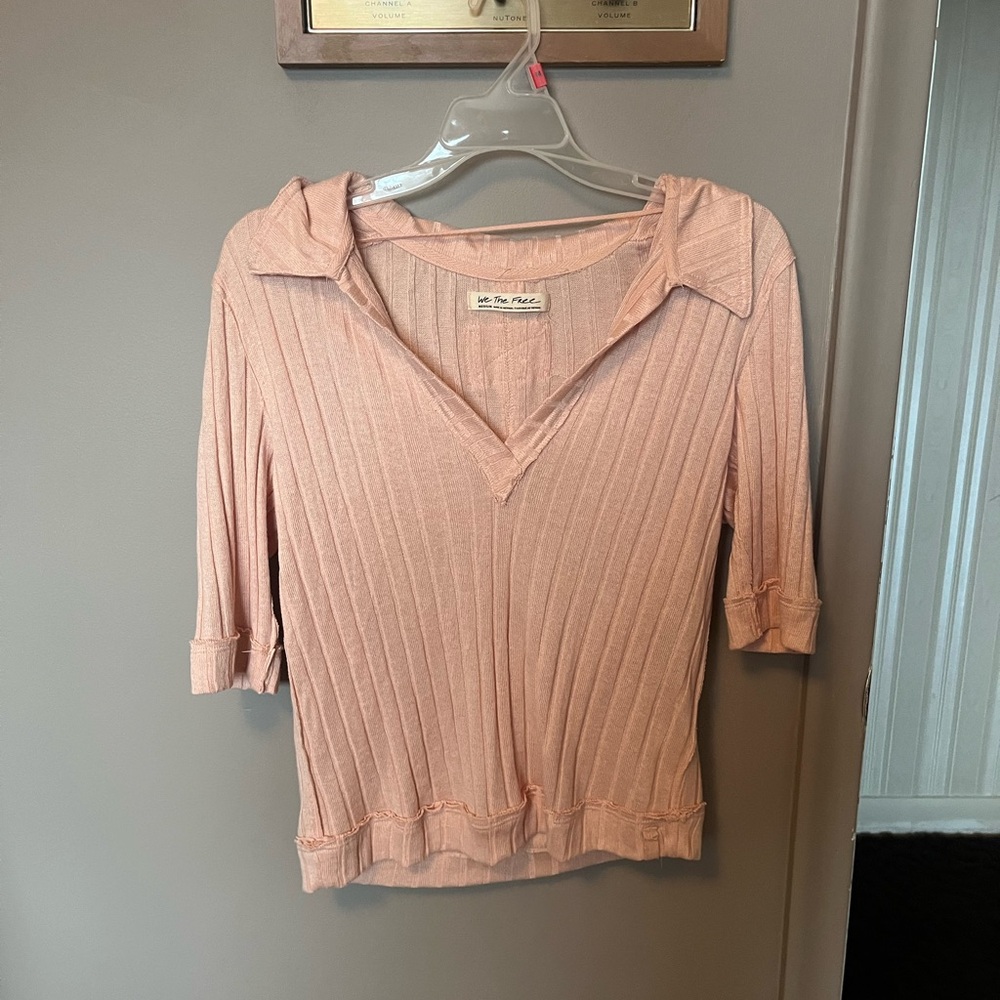 We The Free Peach Ribbed Blouse